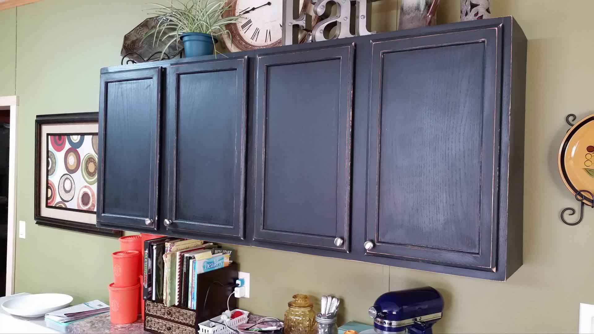 Black Distressed Cabinets.