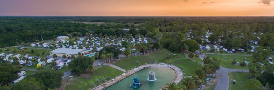 Overhead View Of An RV Park With A Water Park.