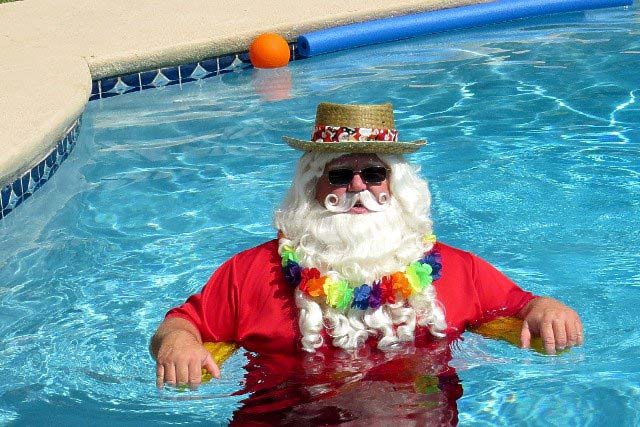Santa Claus In A Pool.