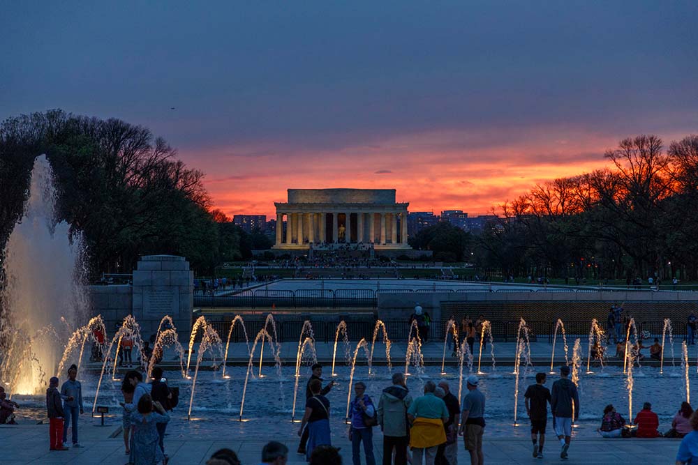 Lincoln Memorial At Sunset As Seen Across The Plaza.