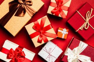 Presents On A Red Background.