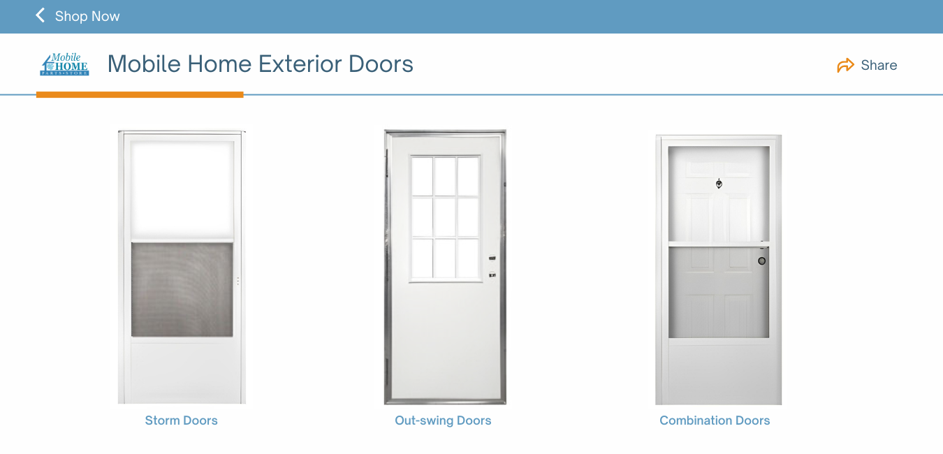 Mobile Home Exterior Doors. Storm Doors, Out-swing doors, and Combination Doors