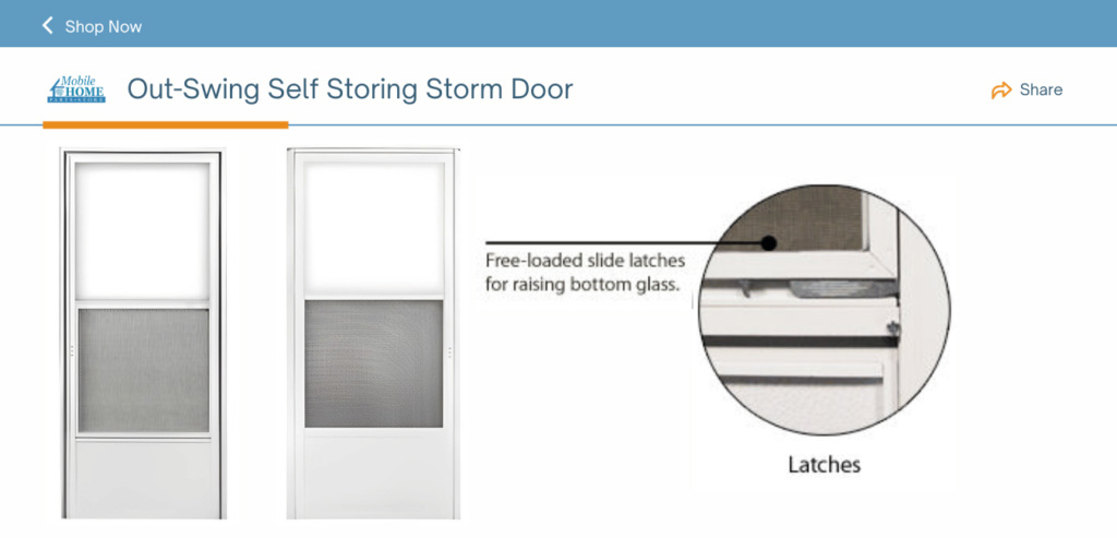 Out-Swing Self Storing Storm Door. Free-loaded slide latches for raising bottom glass