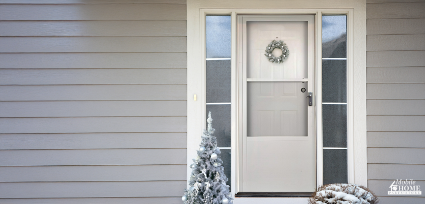 mobile home storm door in winter