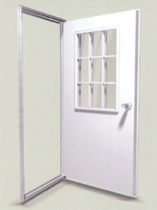 White Open Door With A Large Nine Pane Window.